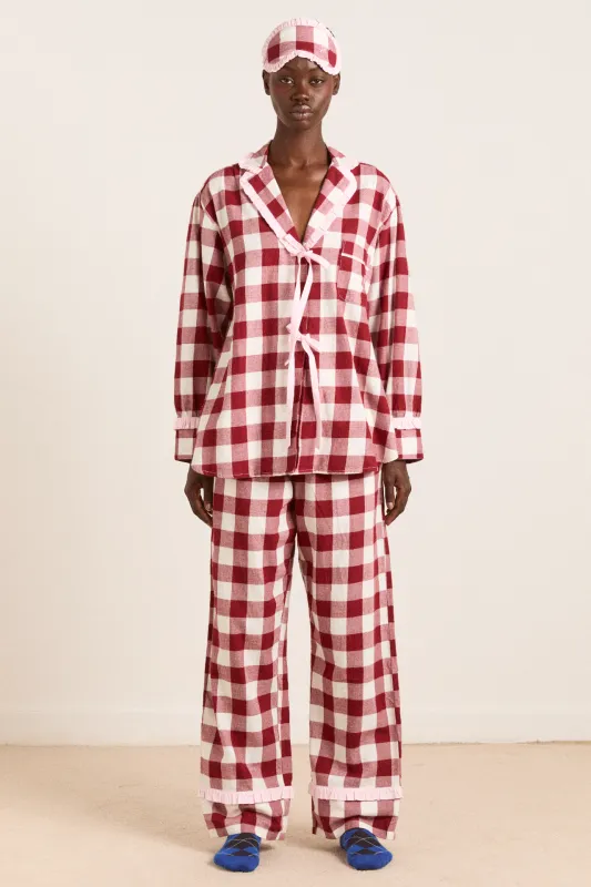 antonella pj set - burg gingham sold by Damson Madder