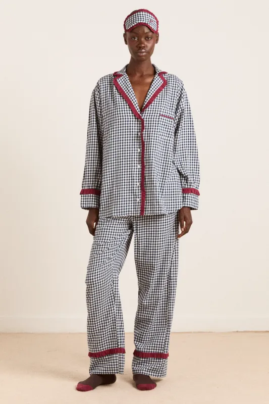 antonia pj set - navy gingham sold by Damson Madder