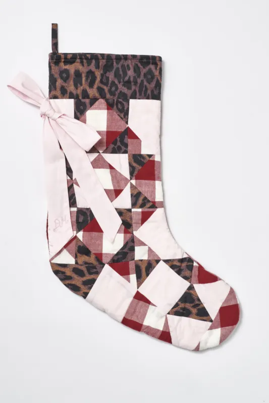 xmas stocking - leopard patchwork sold by Damson Madder