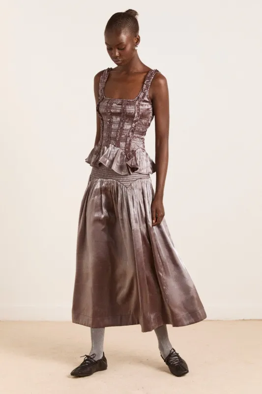 layla midi skirt - glass satin sold by Damson Madder