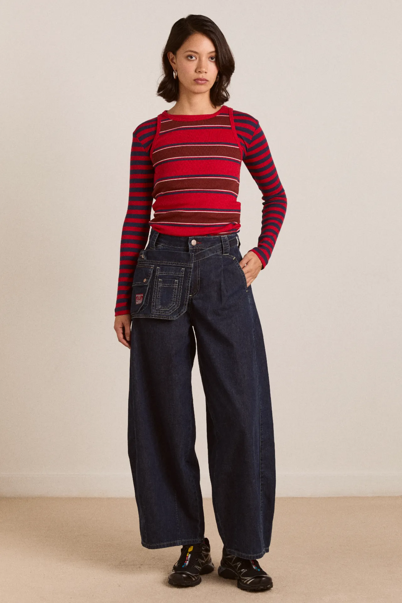 manon layered ls tee red stripe sold by Damson Madder product image thumbnail 4