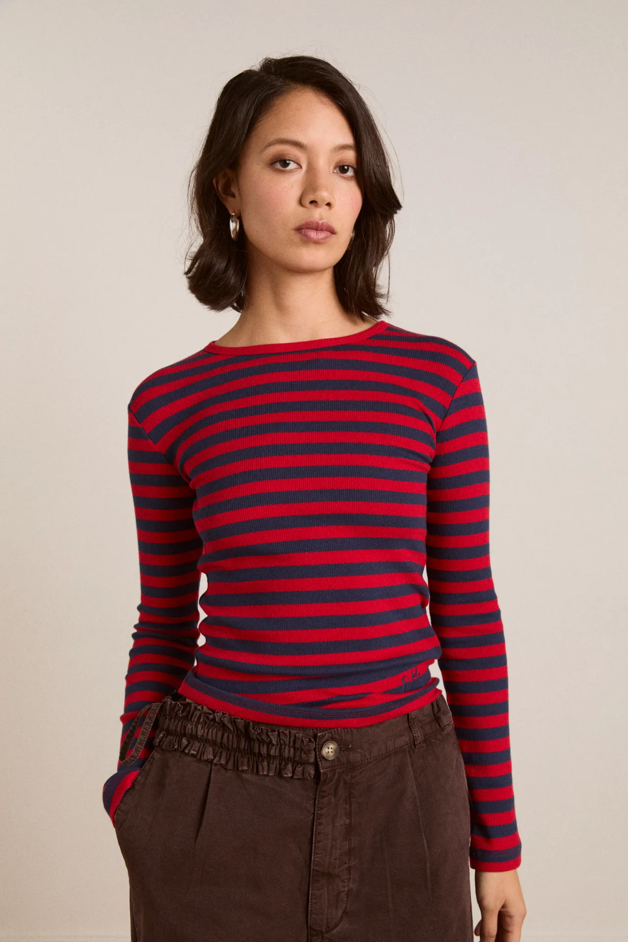 manon layered ls tee red stripe sold by Damson Madder product image thumbnail 2