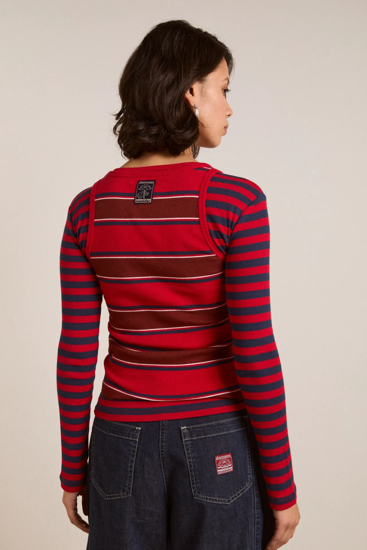 manon layered ls tee red stripe sold by Damson Madder product image thumbnail 3
