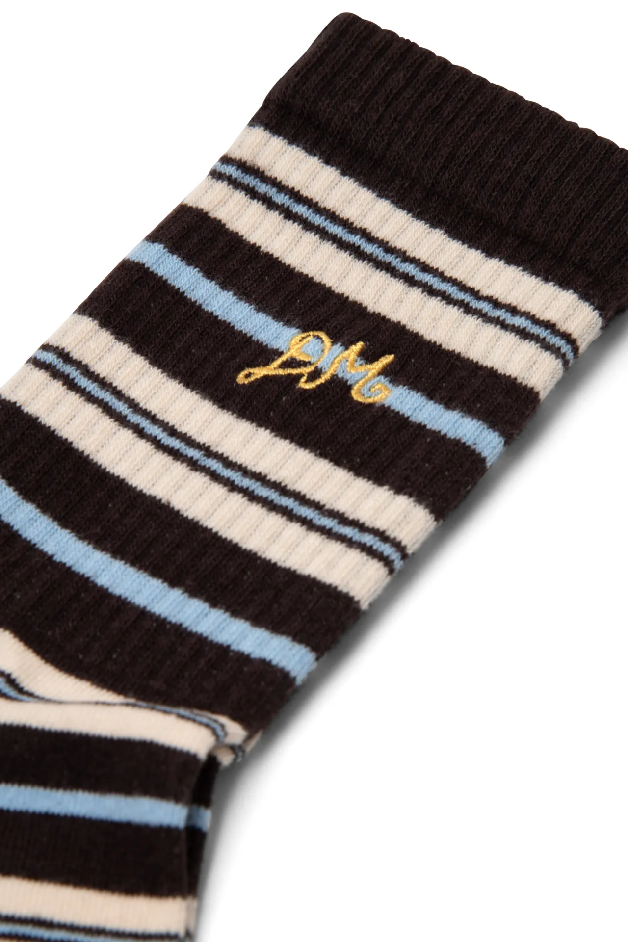 calf length socks in brown stripe sold by Damson Madder product image thumbnail 3