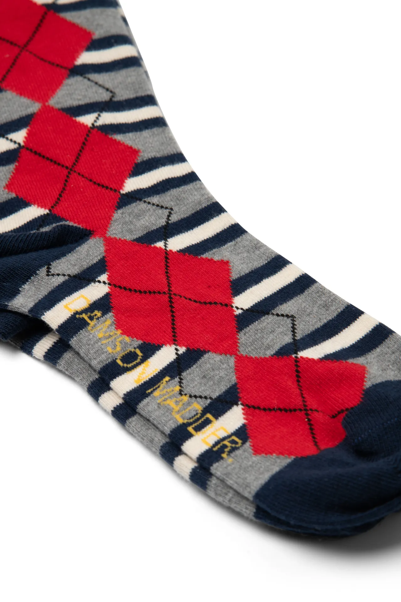 calf length socks- navy & grey marl argyle stripe sold by Damson Madder product image thumbnail 2