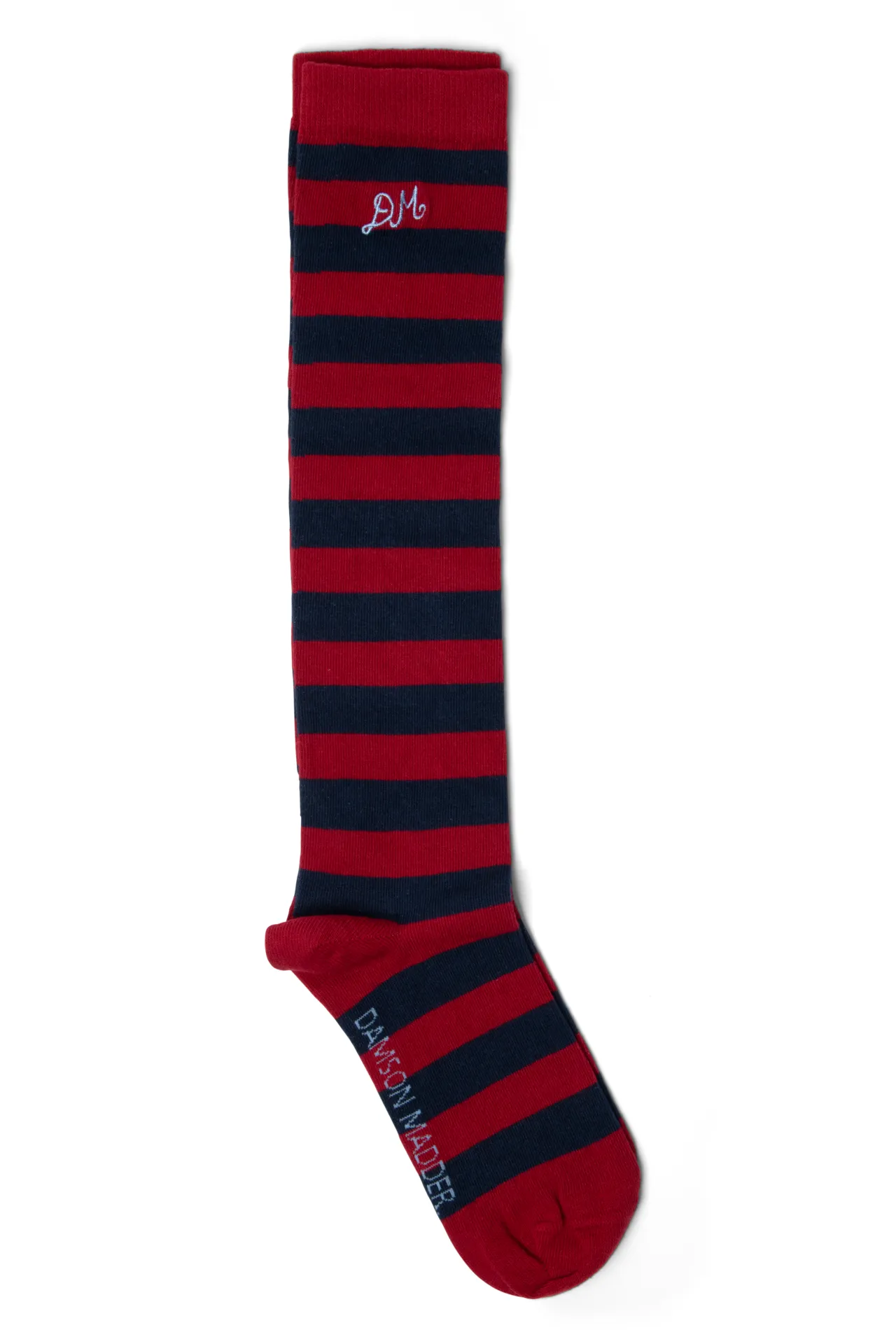 knee high socks in red & navy stripe sold by Damson Madder