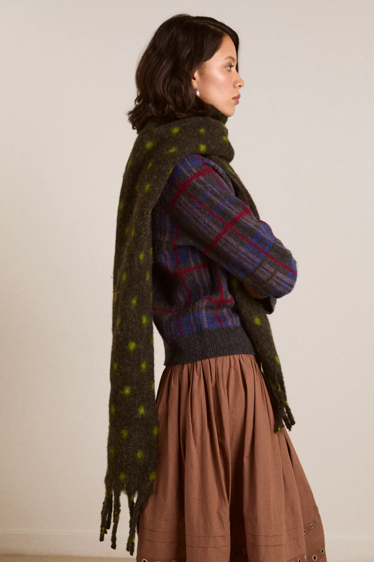 brushed oversized scarf in charcoal & lime spot sold by Damson Madder product image thumbnail 2