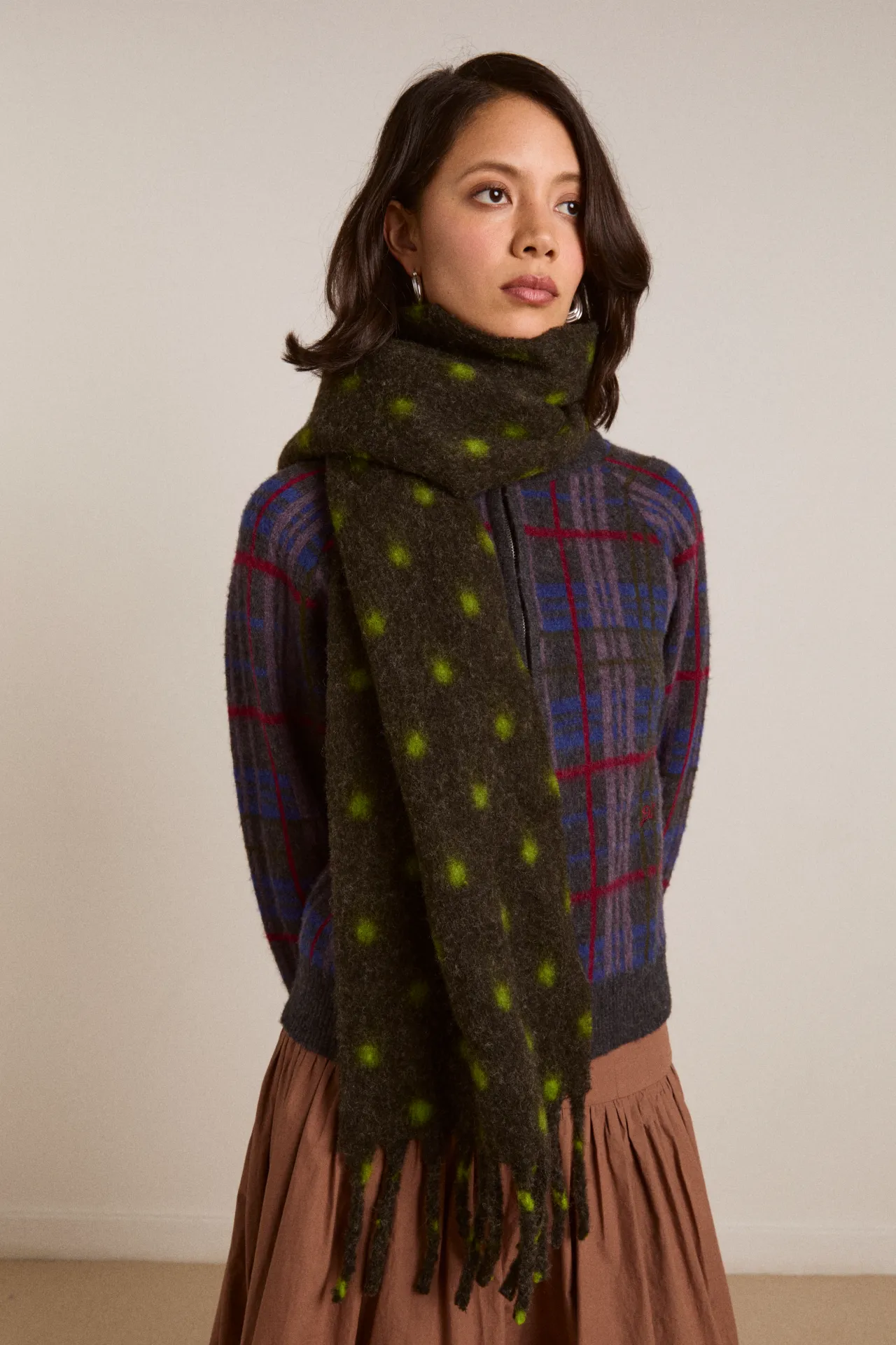 brushed oversized scarf in charcoal & lime spot sold by Damson Madder product image thumbnail 4