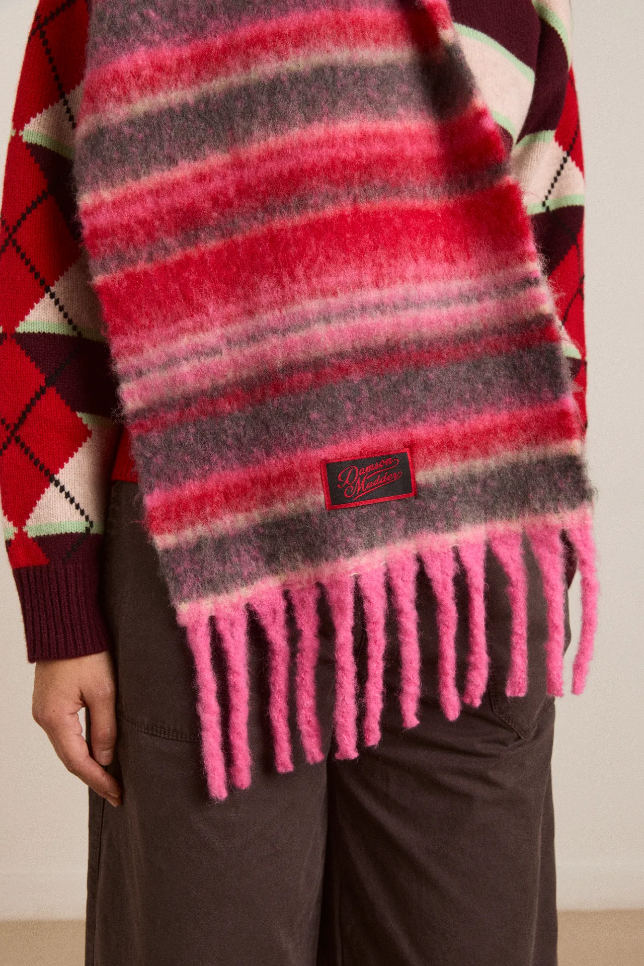brushed oversized scarf in pink pop stripe sold by Damson Madder product image thumbnail 4