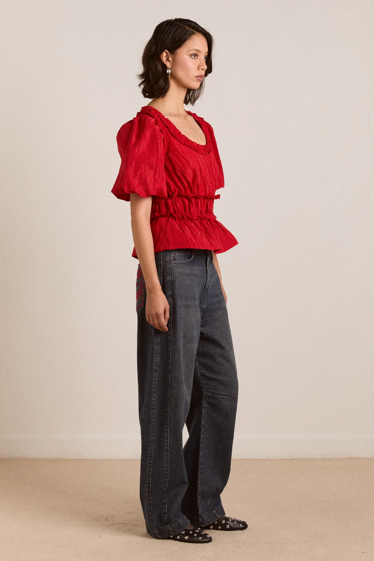 everly ruffle blouse red tafetta sold by Damson Madder product image thumbnail 4