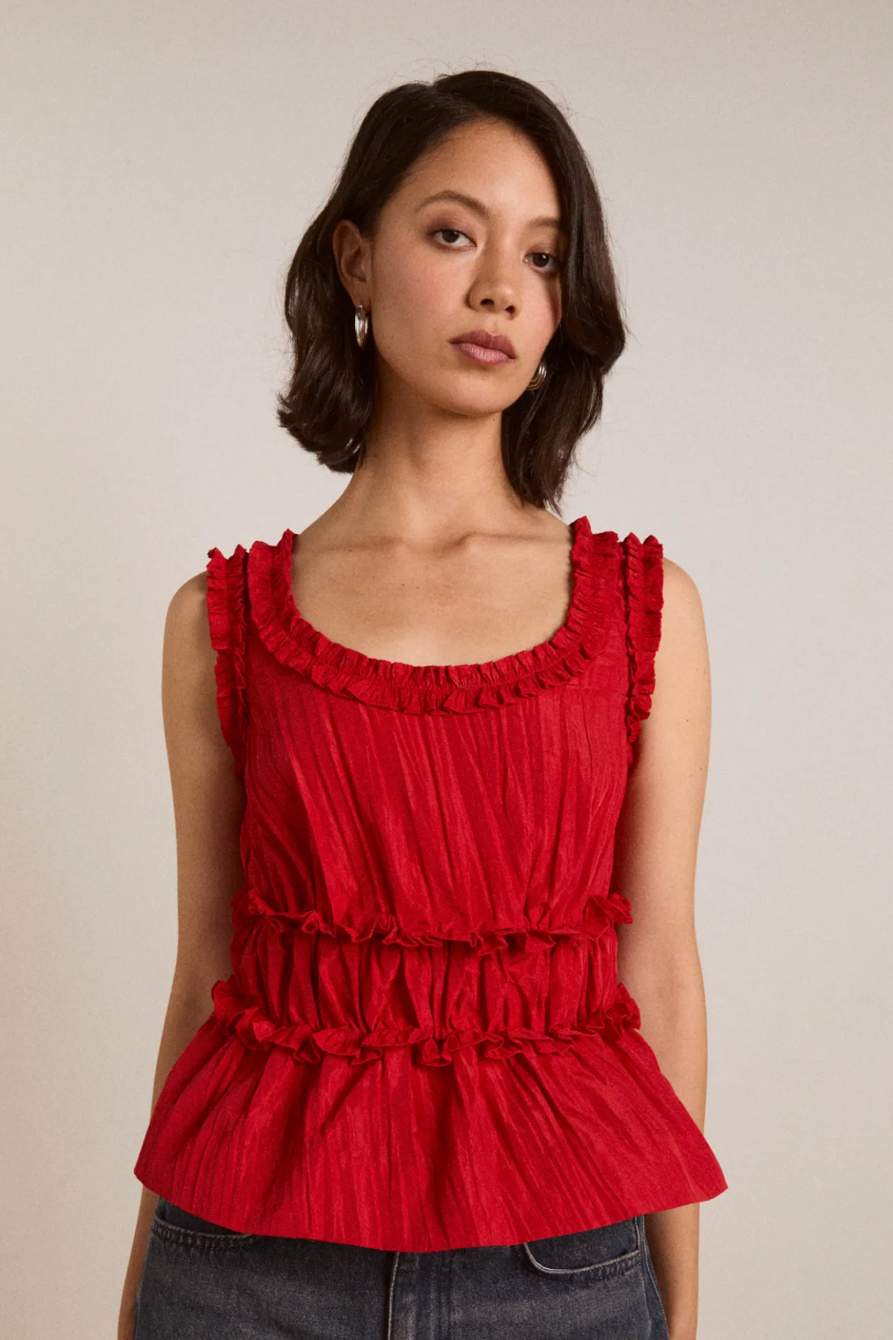 everly ruffle blouse red tafetta sold by Damson Madder product image thumbnail 2