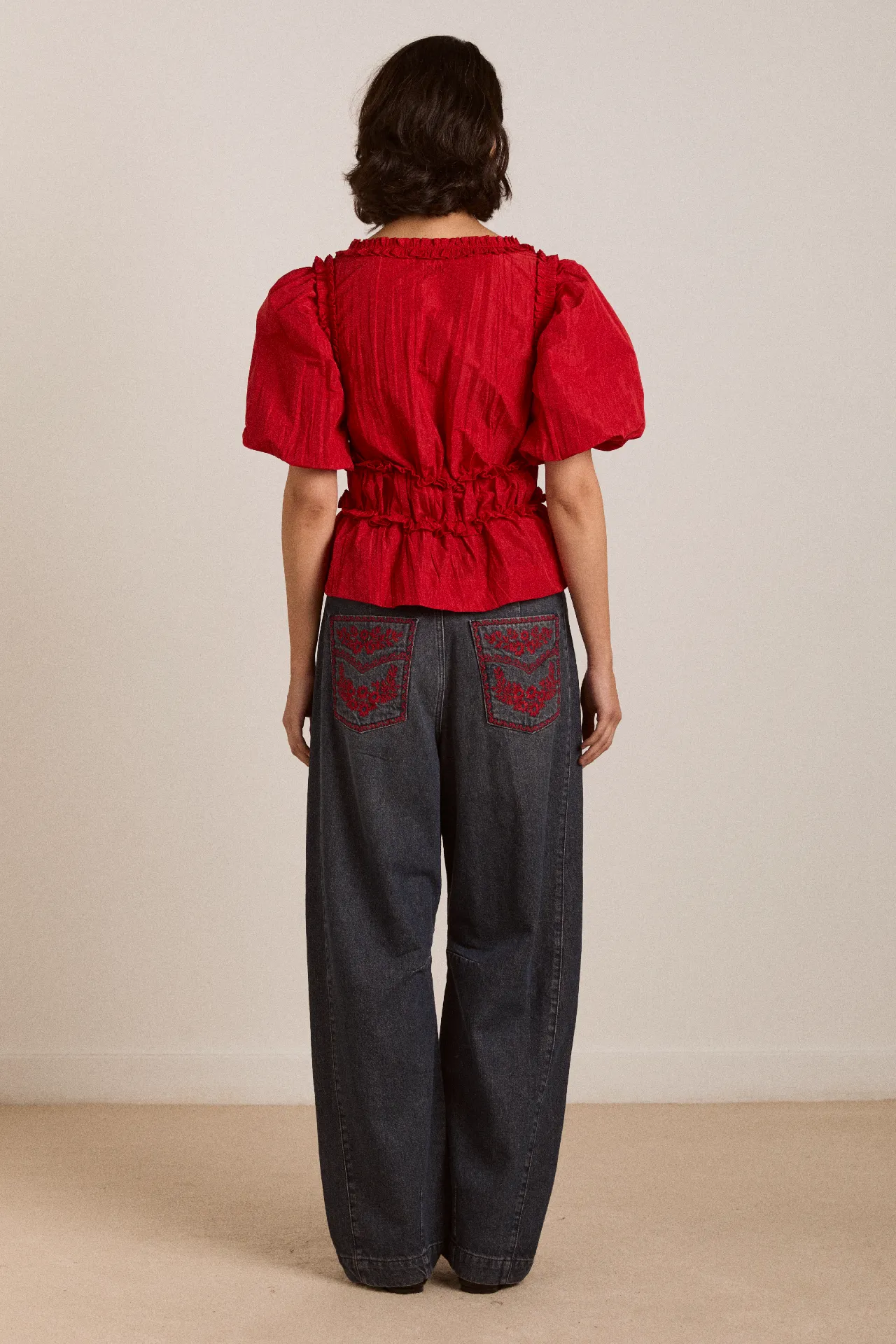 everly ruffle blouse red tafetta sold by Damson Madder product image thumbnail 5