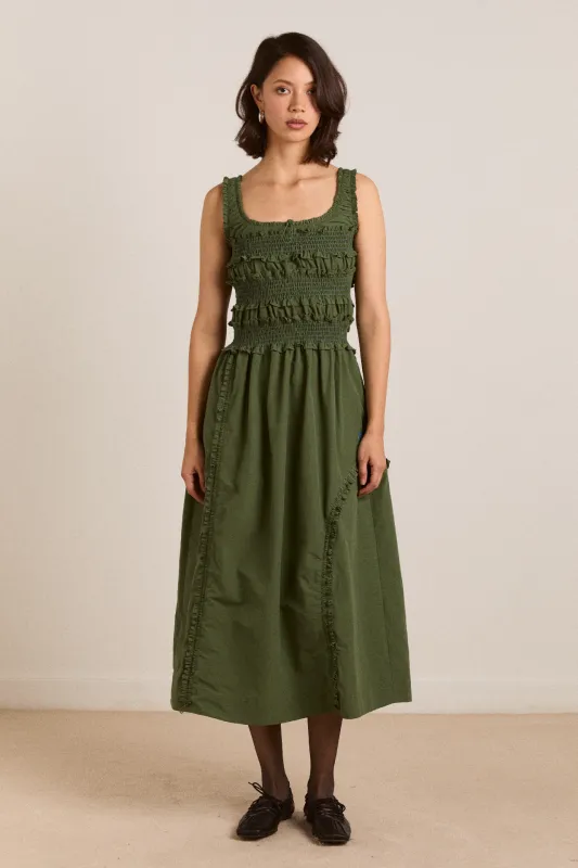 cynthia midi dress olive sold by Damson Madder
