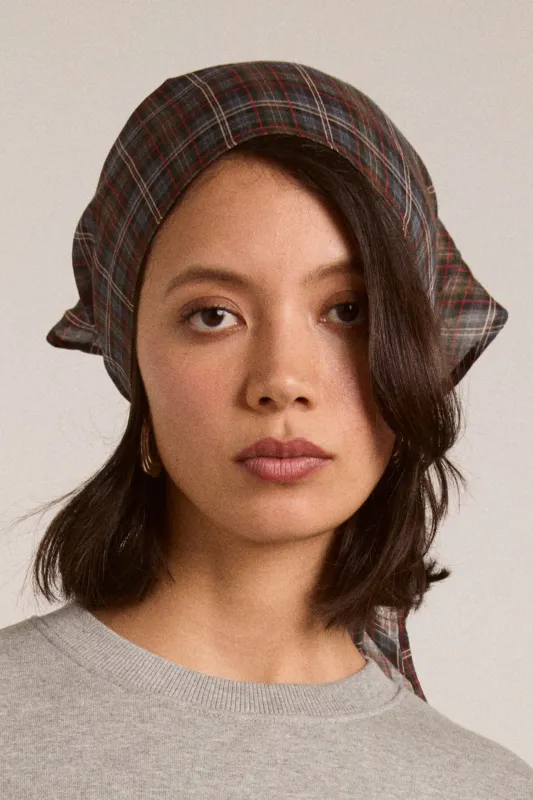 sheer head scarf multi check sold by Damson Madder