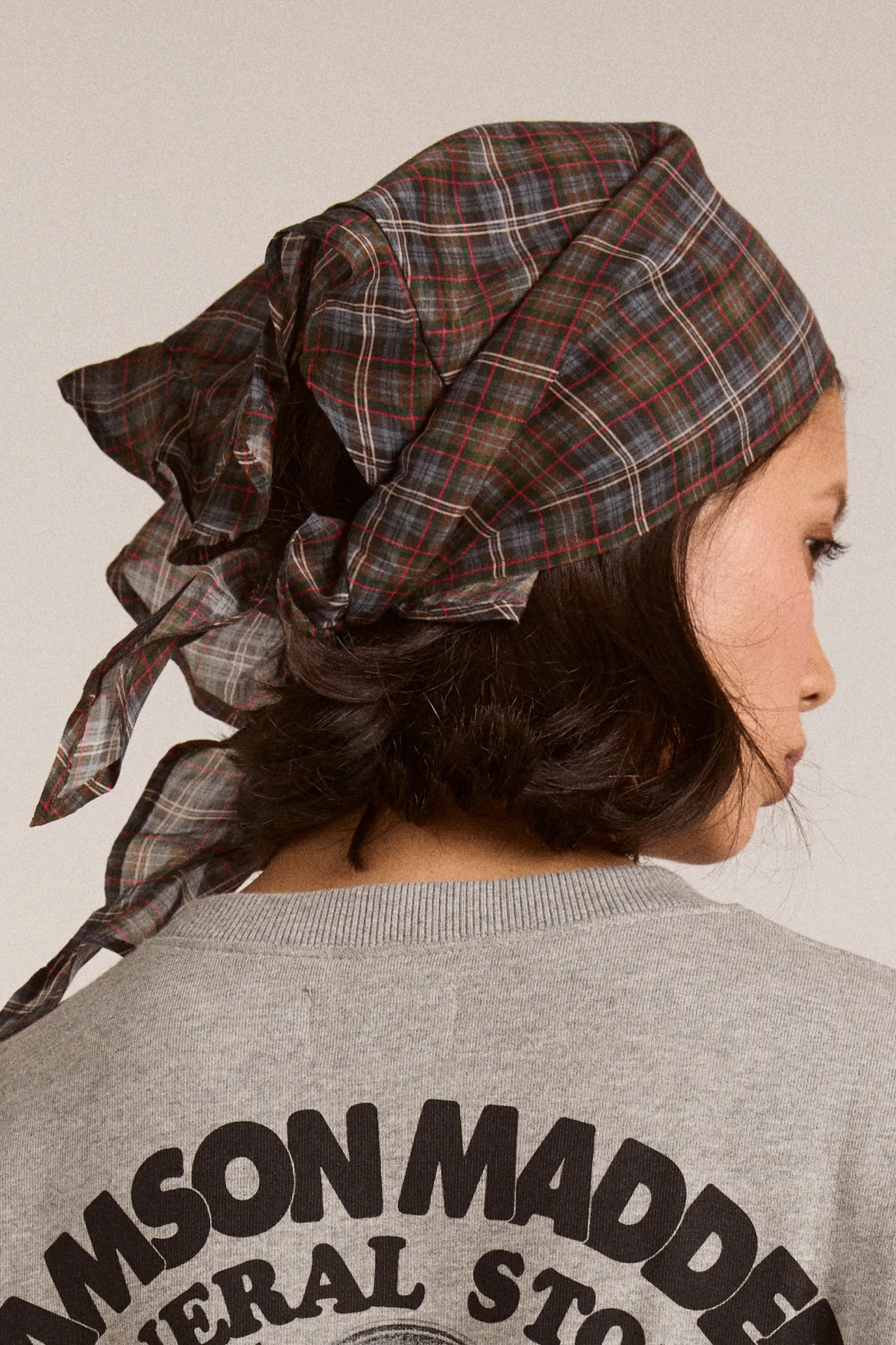 sheer head scarf multi check sold by Damson Madder product image thumbnail 2