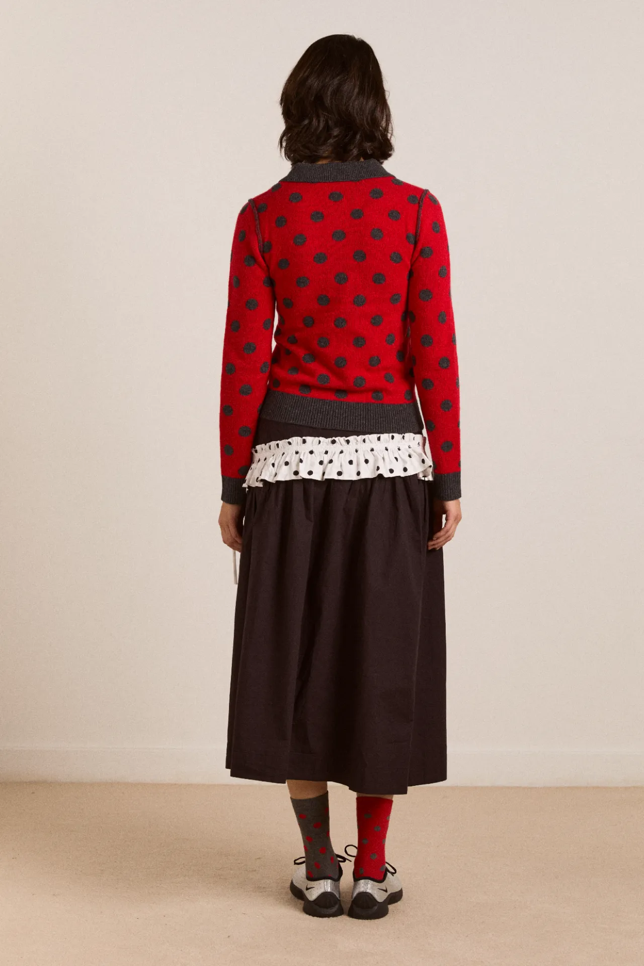 Lia Merino Wool Reversible Polo Jumper - Red/Grey Spot sold by Damson Madder product image thumbnail 5