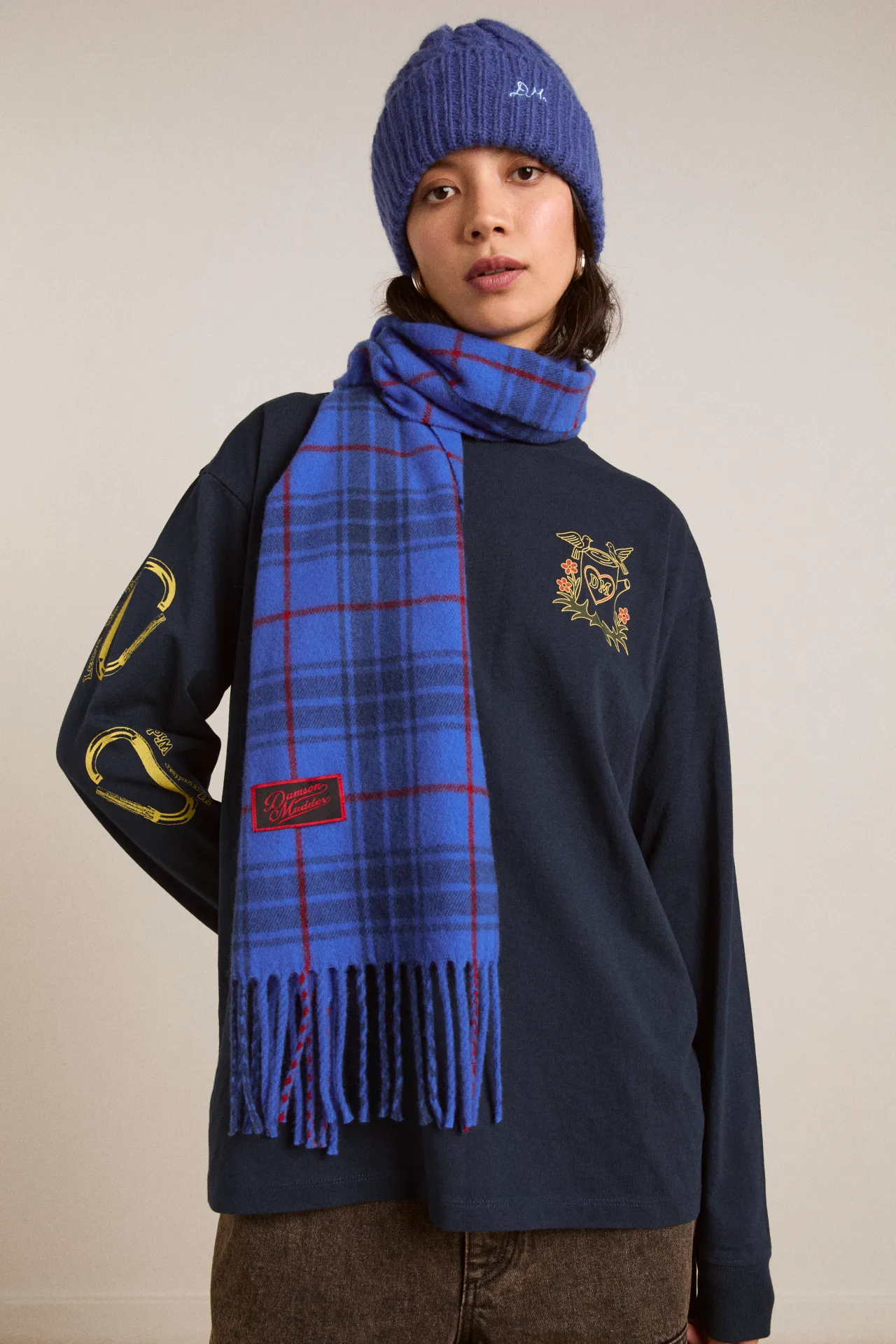 wool scarf- blue tartan sold by Damson Madder product image thumbnail 3