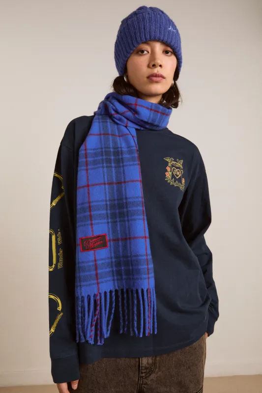 wool scarf- blue tartan sold by Damson Madder