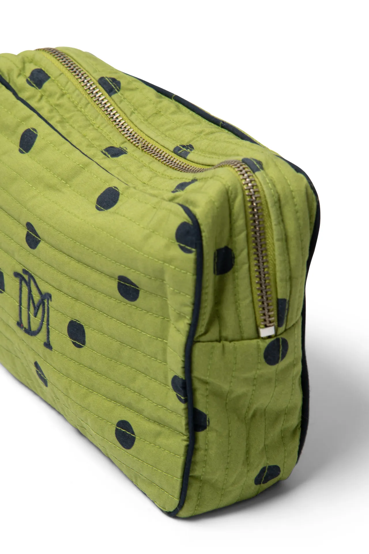 makeup bag- olive/navy spot sold by Damson Madder product image thumbnail 2