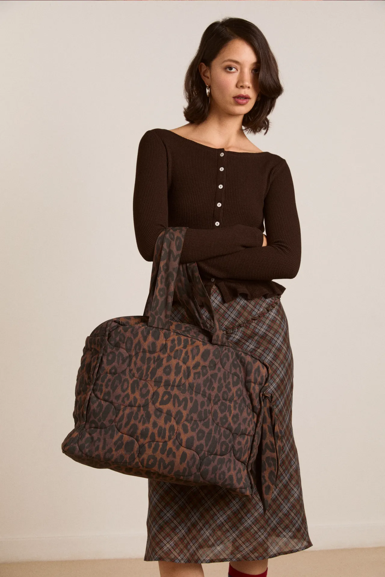 dark leopard quilted tote bag sold by Damson Madder