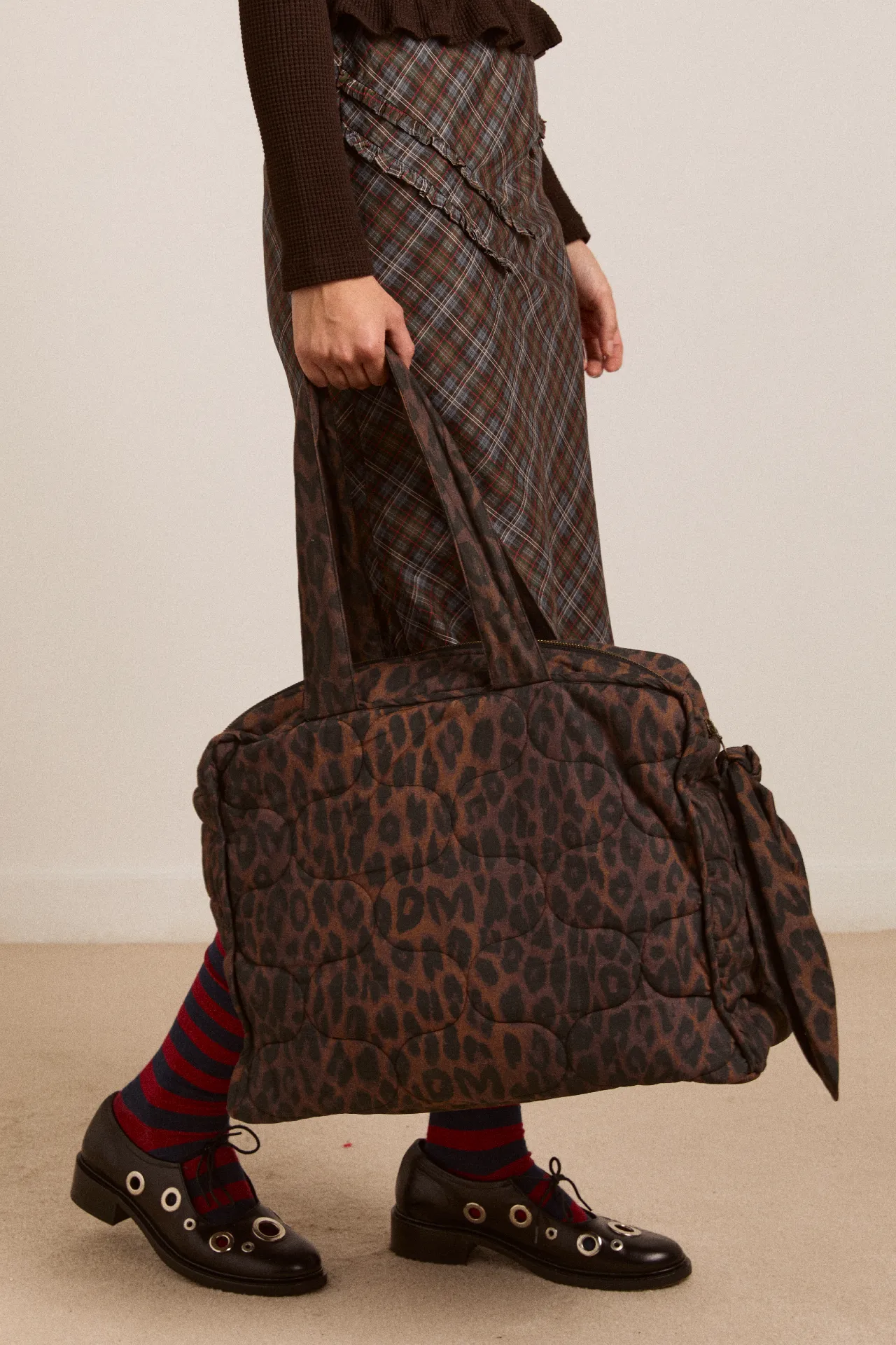 dark leopard quilted tote bag sold by Damson Madder product image thumbnail 5