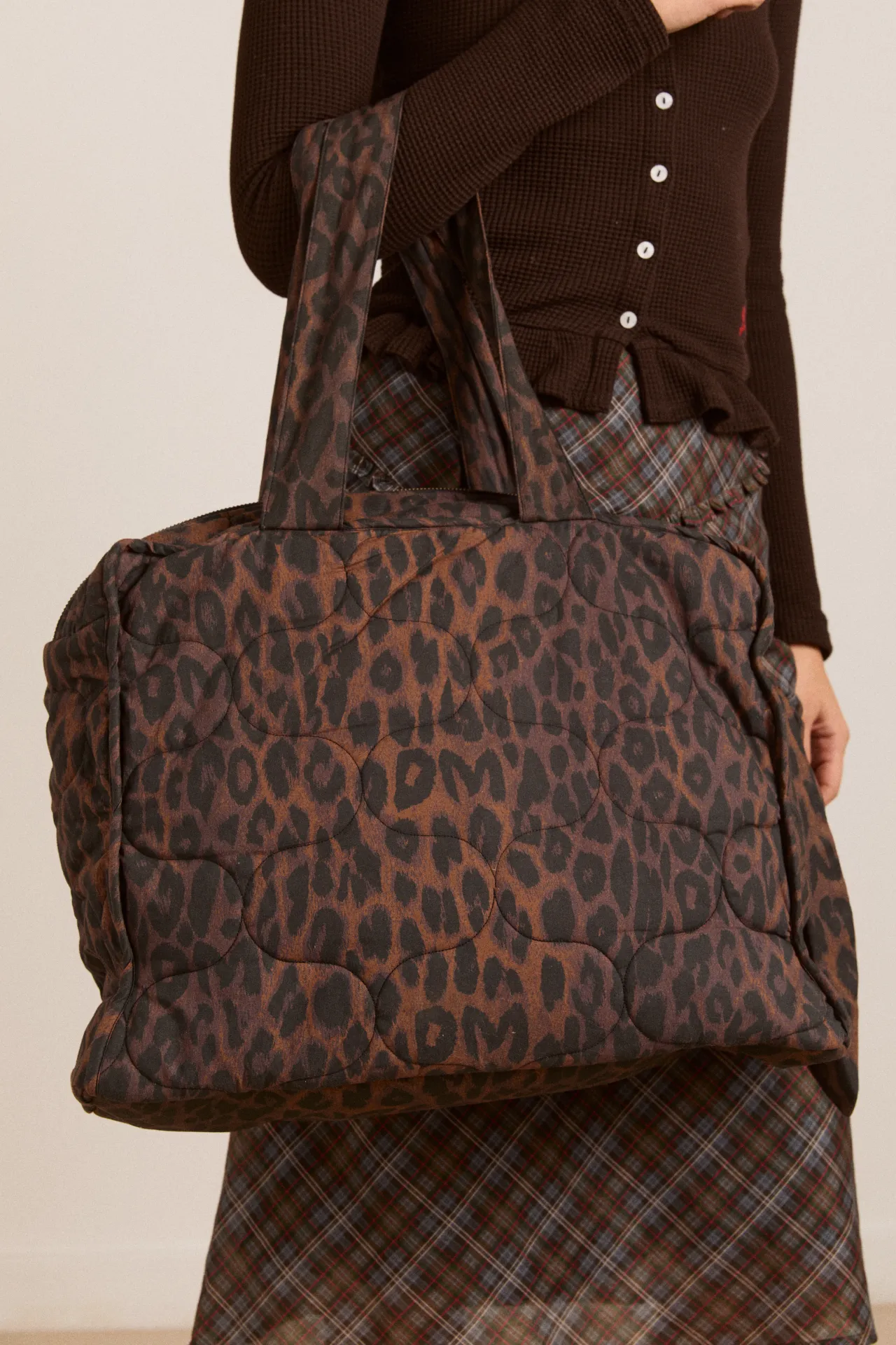 dark leopard quilted tote bag sold by Damson Madder product image thumbnail 2