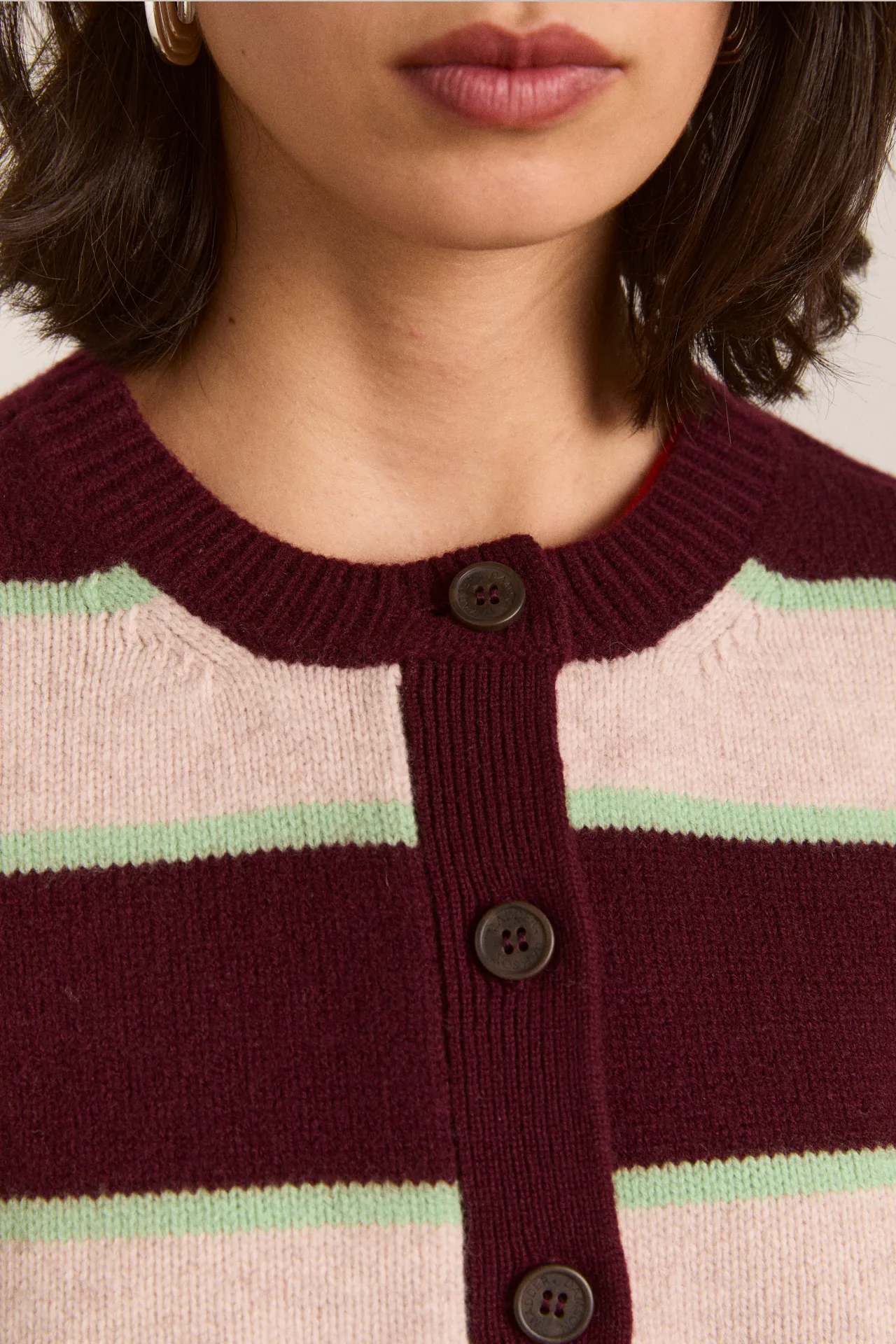 Didi Merino Wool Double Cardigan - Burg Argyle & Stripe sold by Damson Madder product image thumbnail 5