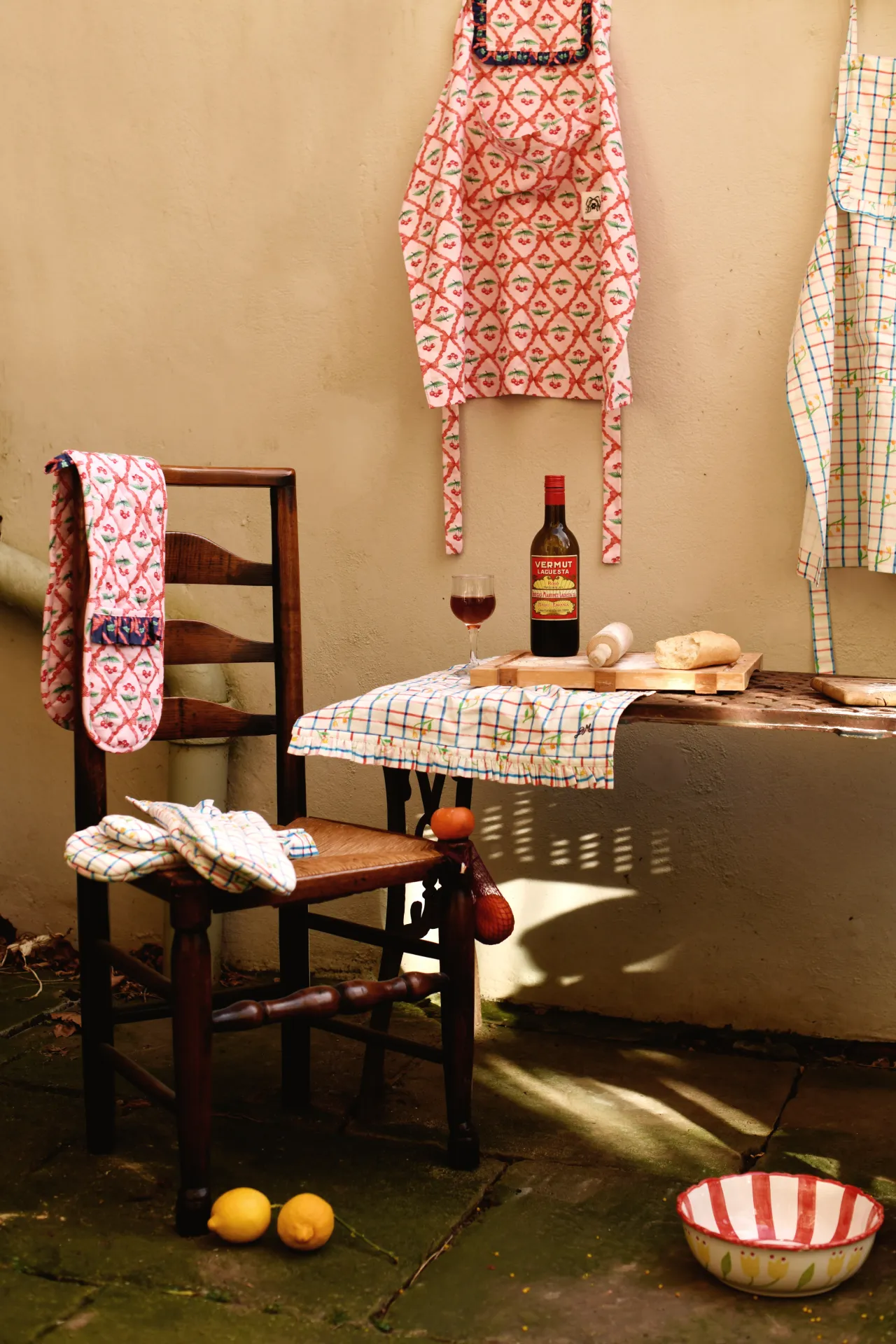 valerie apron - pink cherry sold by Damson Madder