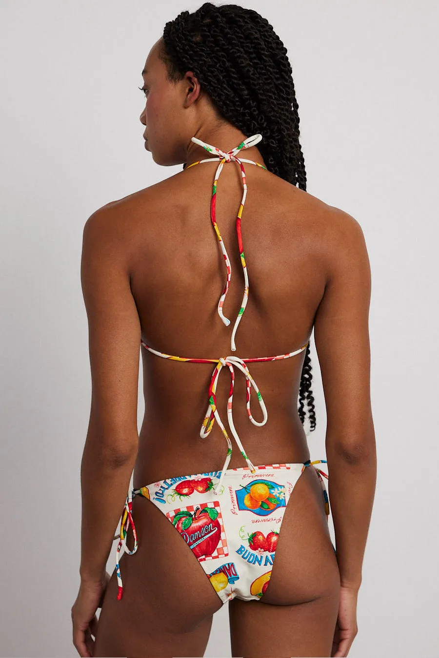 tie front triangle bikini top - fruit labels sold by Damson Madder product image thumbnail 5