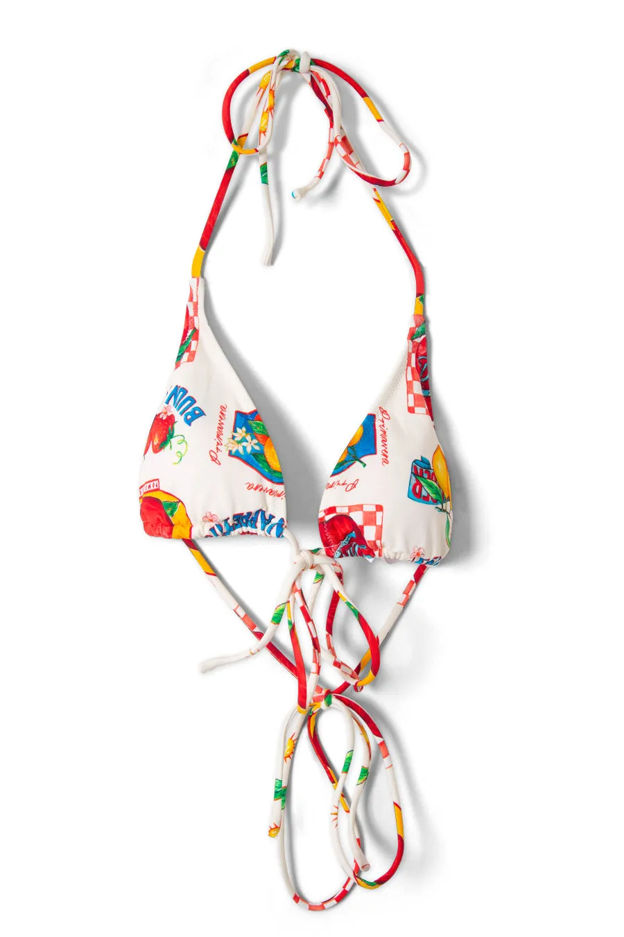 tie front triangle bikini top - fruit labels sold by Damson Madder product image thumbnail 4