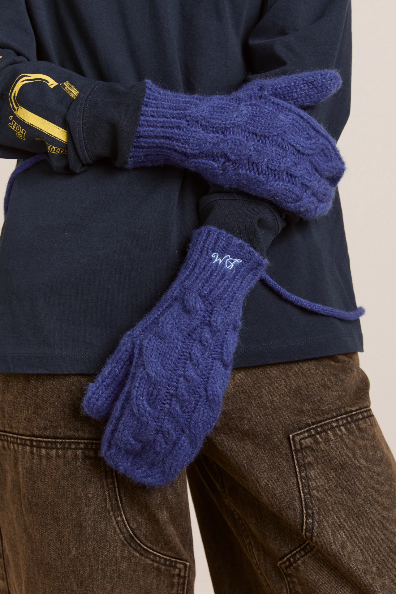 cable knit string mittens - cobalt blue sold by Damson Madder product image thumbnail 2