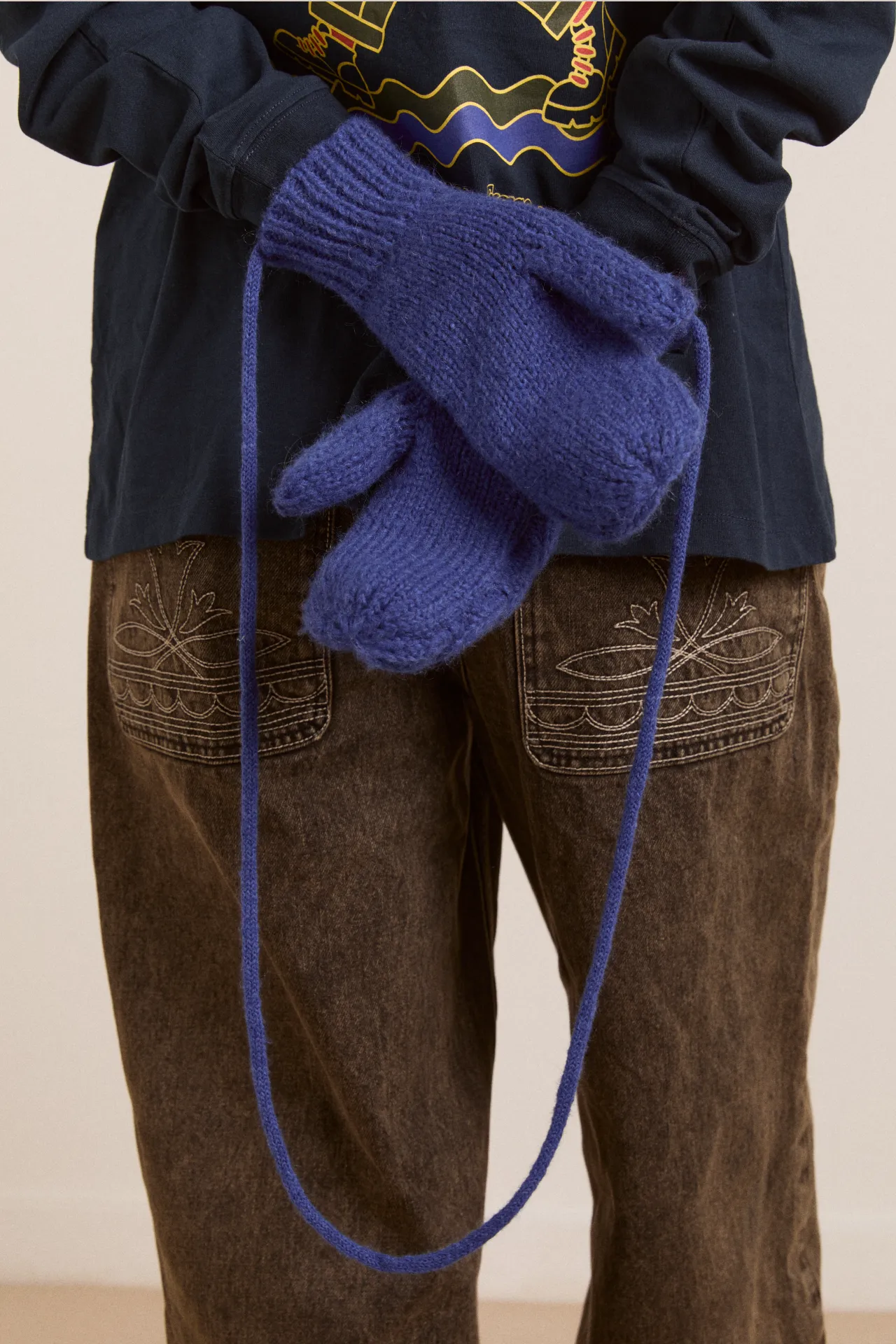 cable knit string mittens - cobalt blue sold by Damson Madder product image thumbnail 5