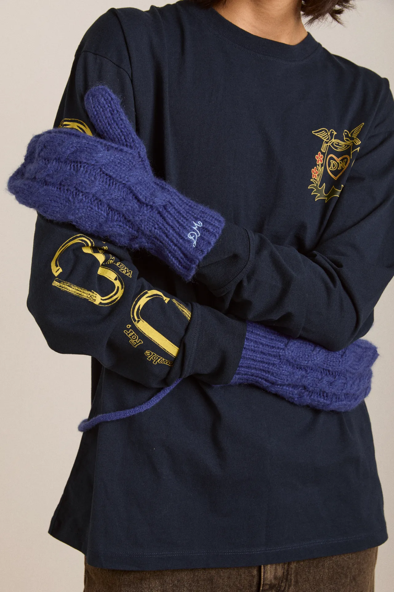 cable knit string mittens - cobalt blue sold by Damson Madder product image thumbnail 4