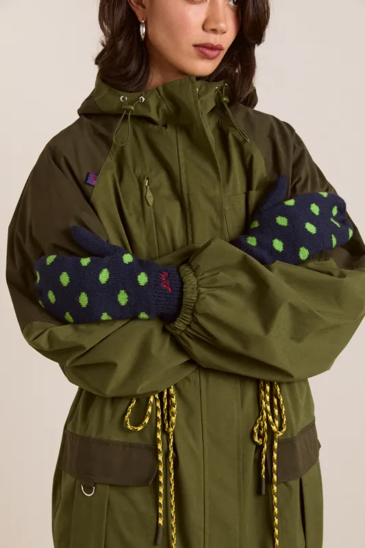 string mittens -navy & lime spot sold by Damson Madder