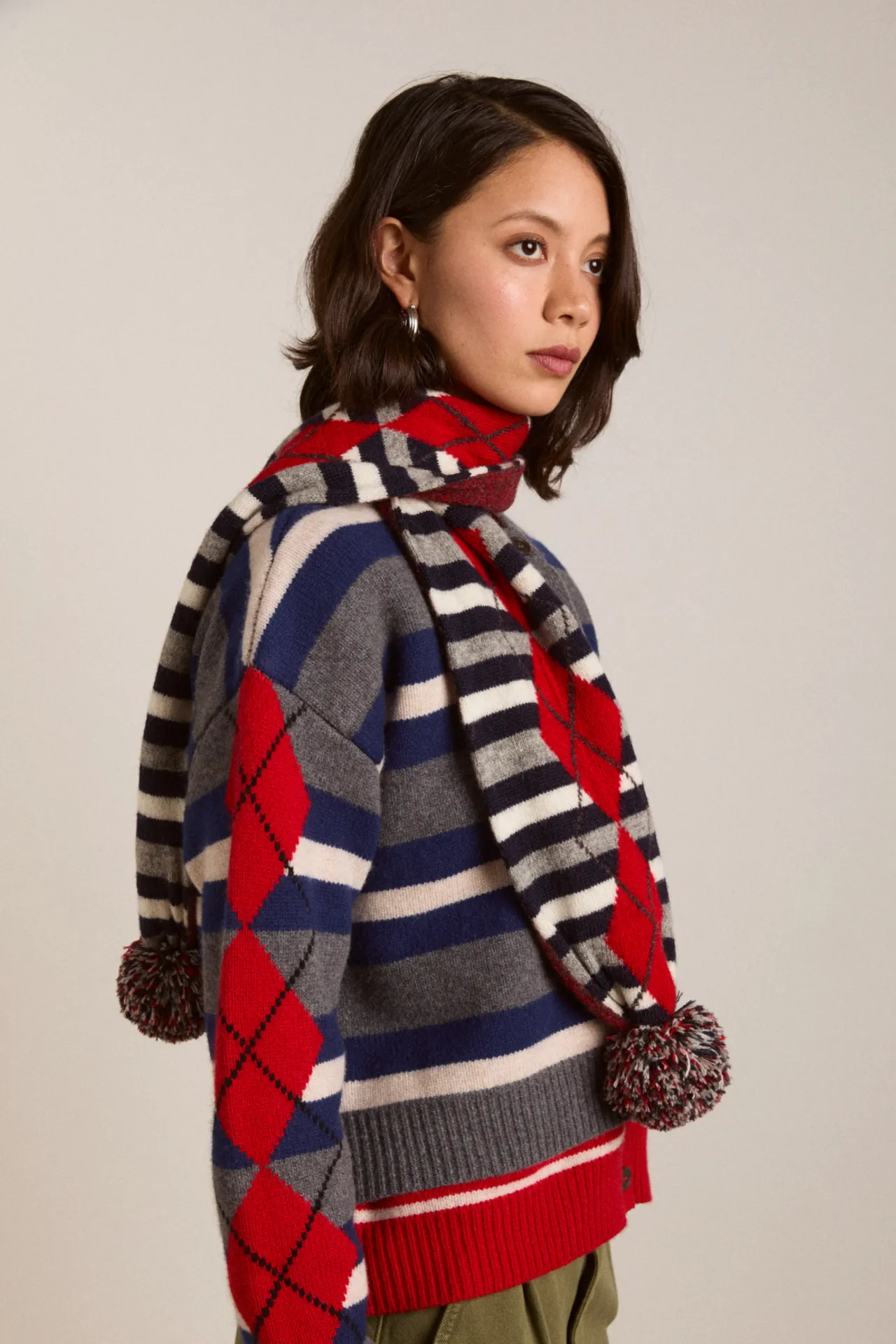 pom pom scarf - argyle stripe sold by Damson Madder product image thumbnail 2
