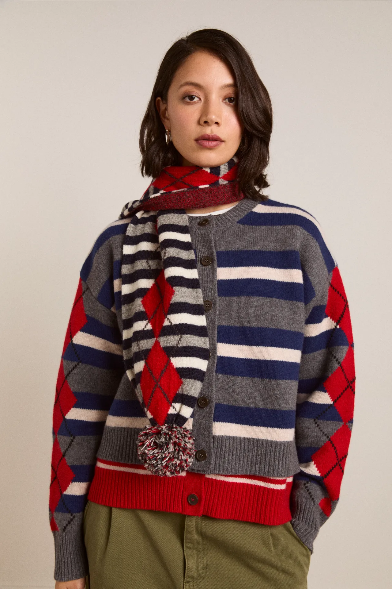 pom pom scarf - argyle stripe sold by Damson Madder product image thumbnail 3