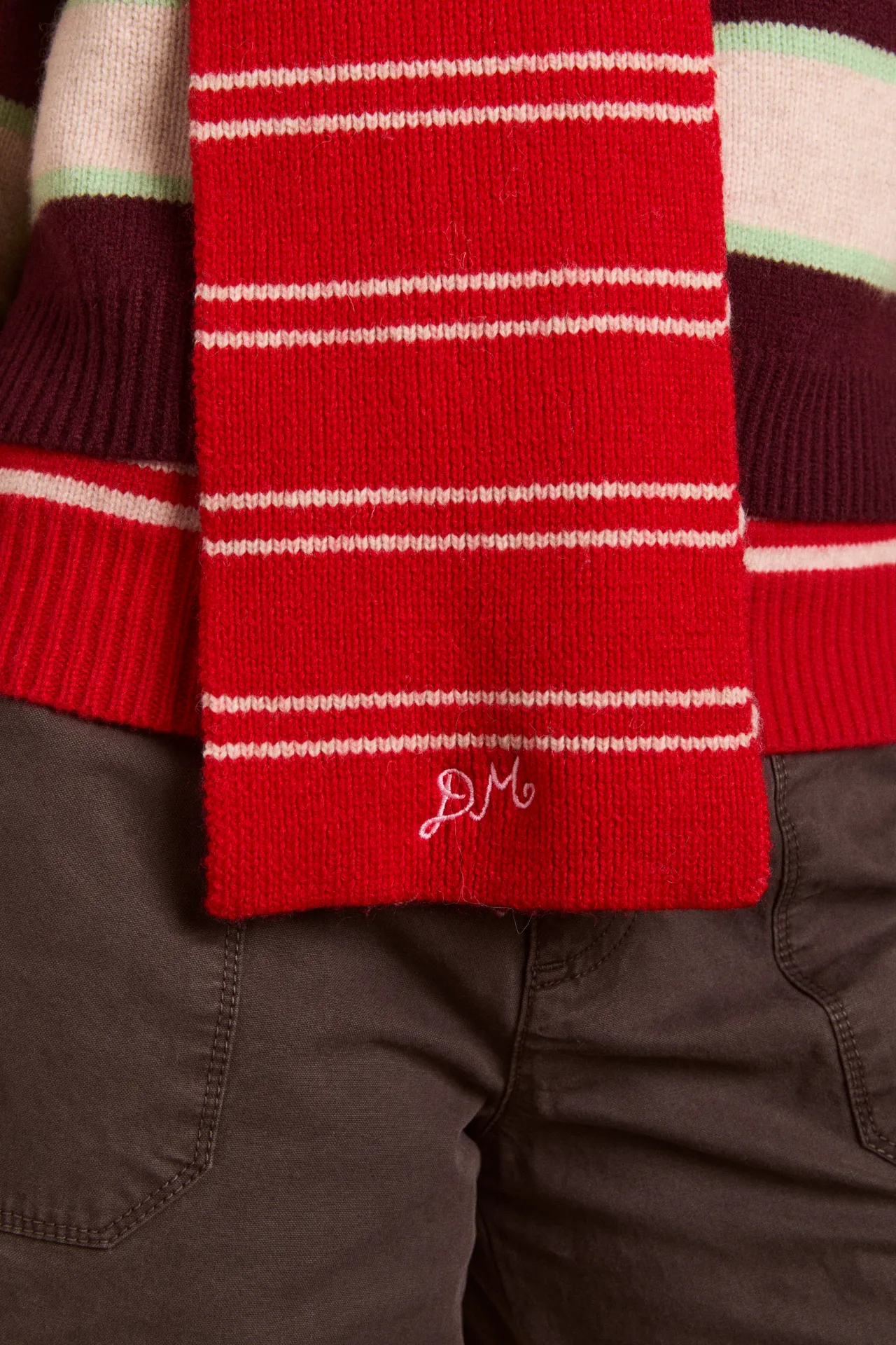 hooded scarf - red & oatmeal stripe sold by Damson Madder product image thumbnail 4