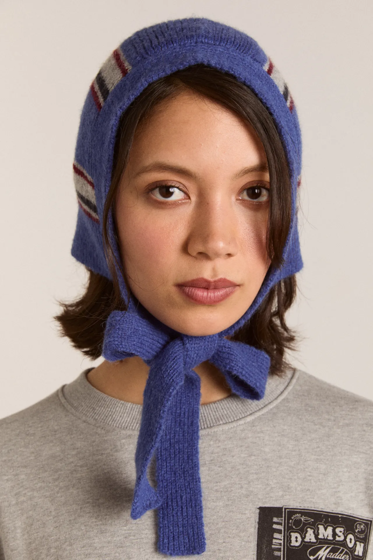 shrunken tie bonnet - blue stripe sold by Damson Madder product image thumbnail 3