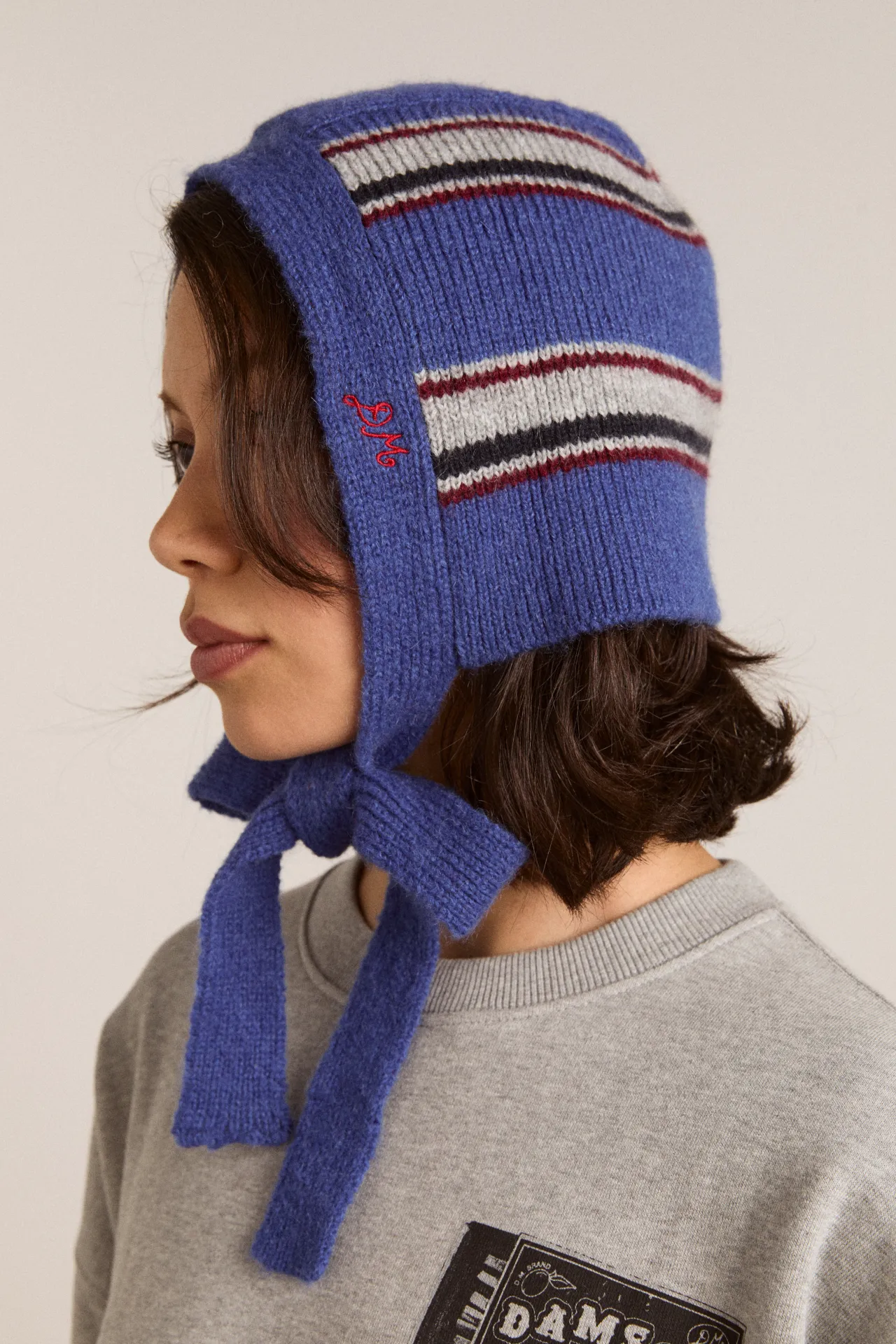 shrunken tie bonnet - blue stripe sold by Damson Madder product image thumbnail 5