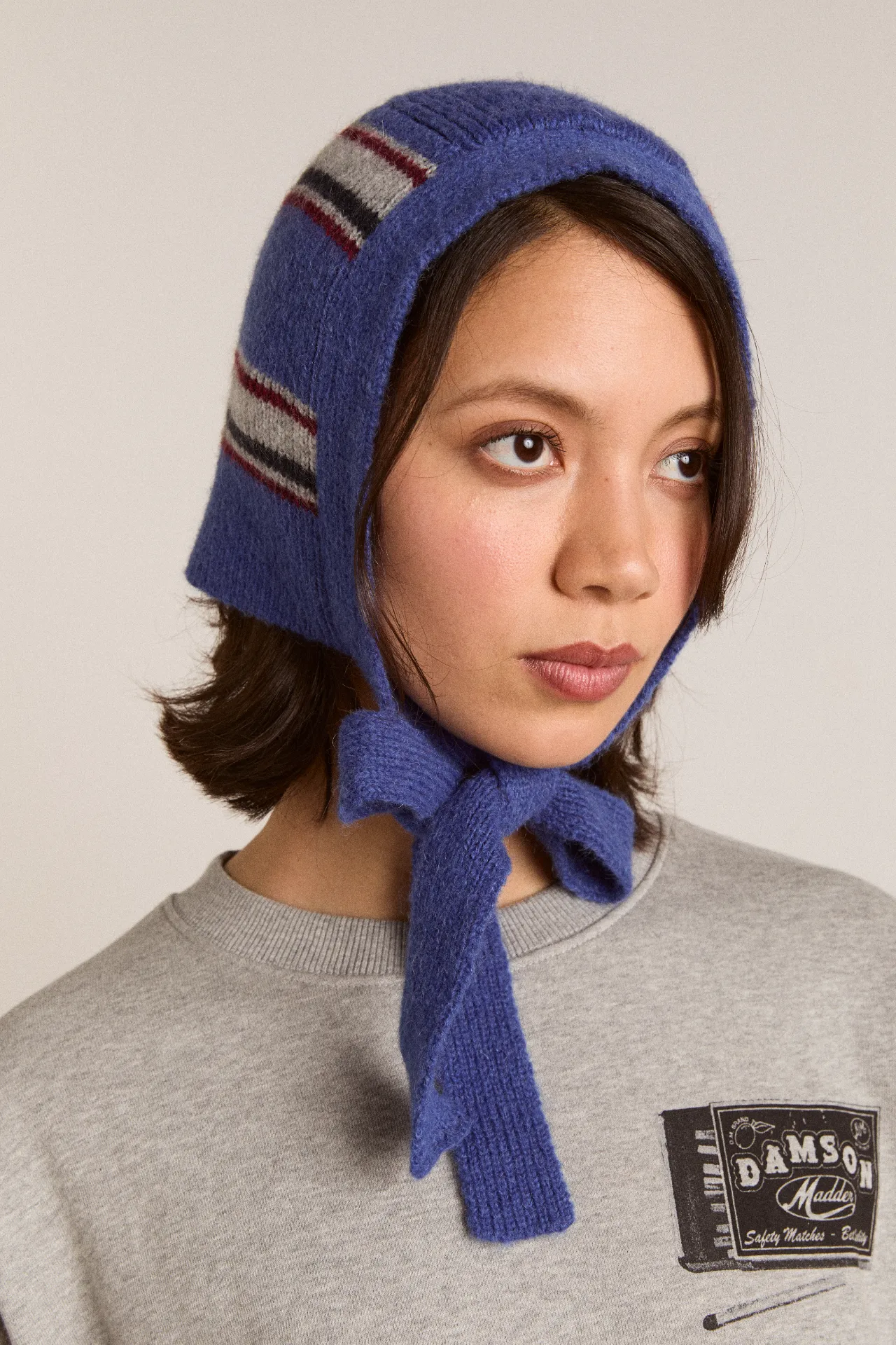 shrunken tie bonnet - blue stripe sold by Damson Madder product image thumbnail 2