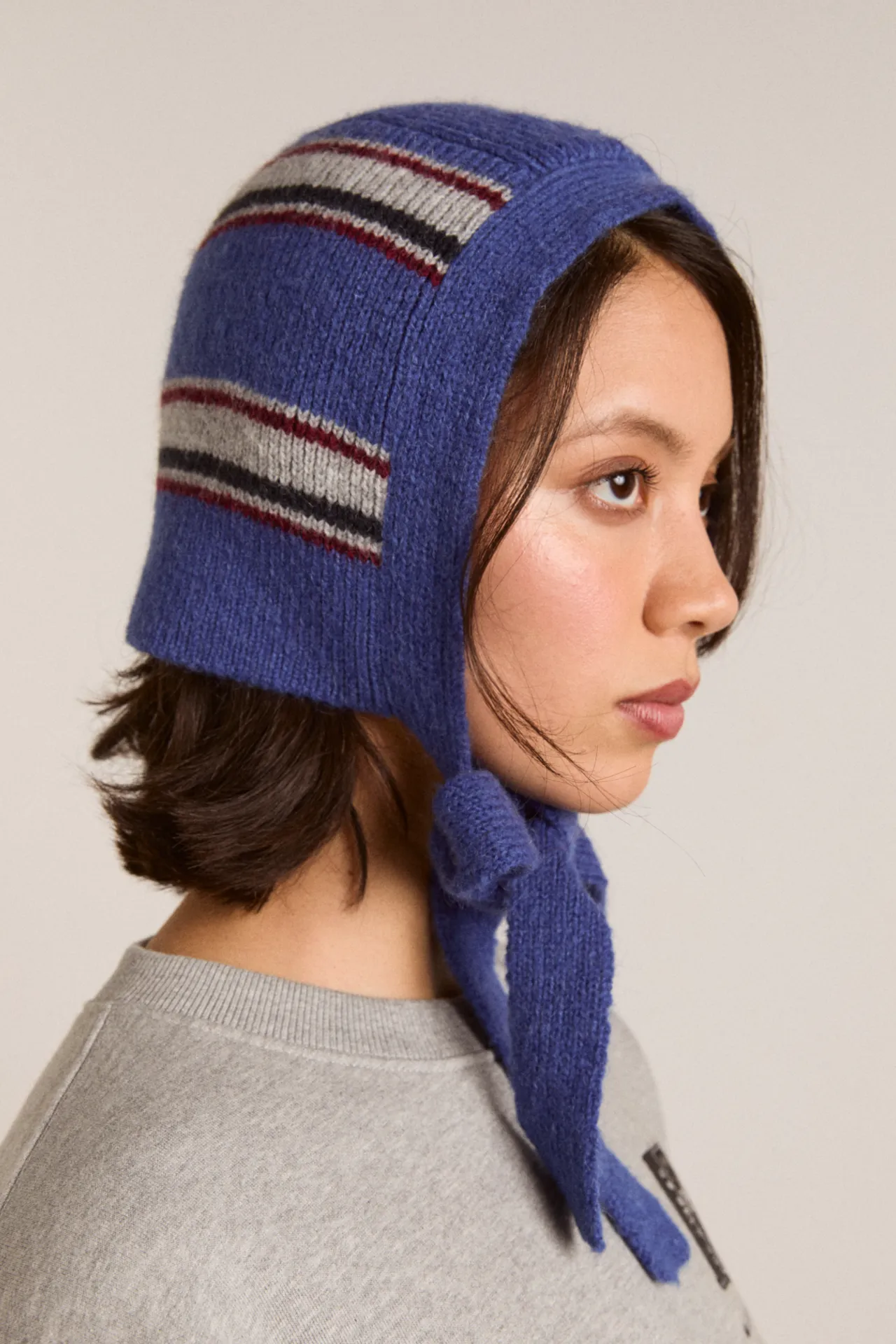 shrunken tie bonnet - blue stripe sold by Damson Madder product image thumbnail 4