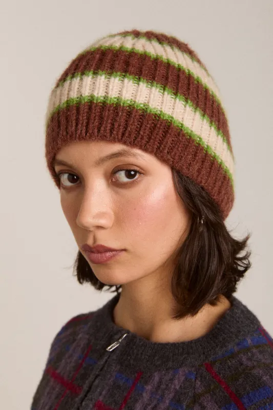 stripe beanie - oat/burg/lime sold by Damson Madder