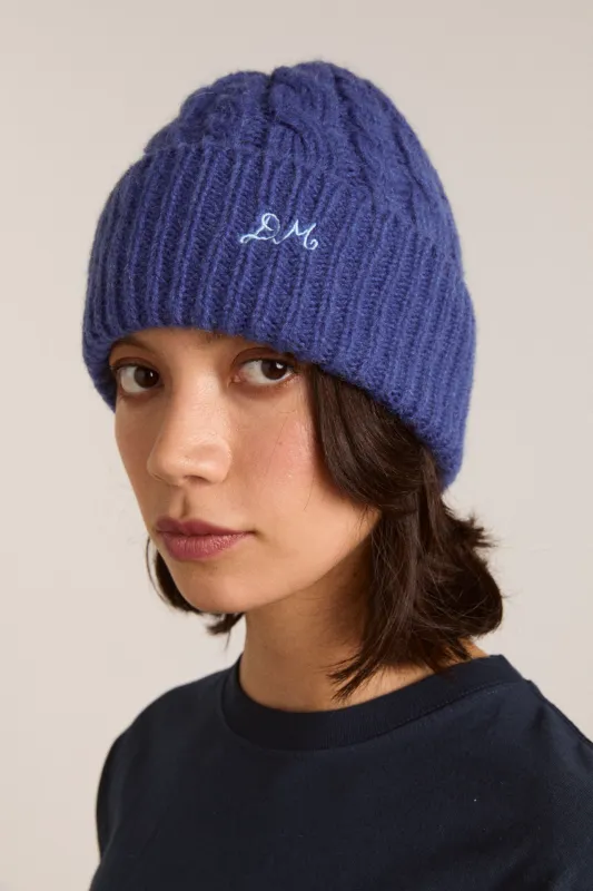 cable knit beanie - cobalt sold by Damson Madder