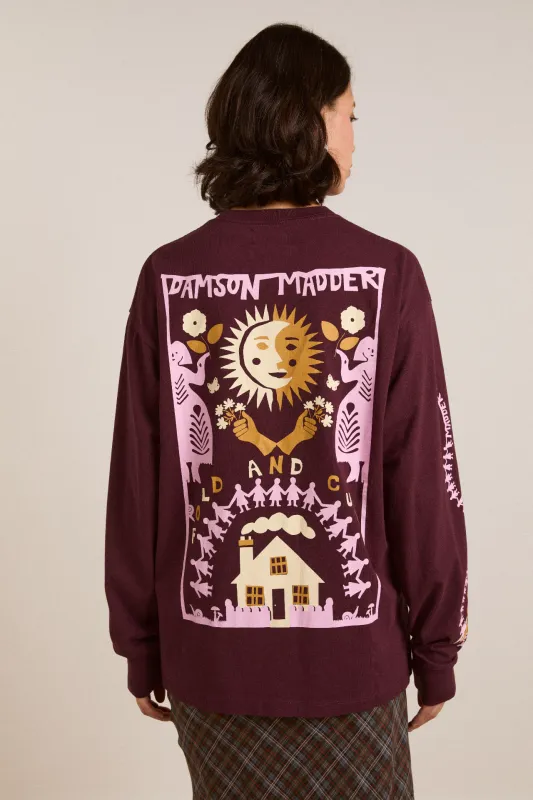 paper cut gals ls tee - fig sold by Damson Madder