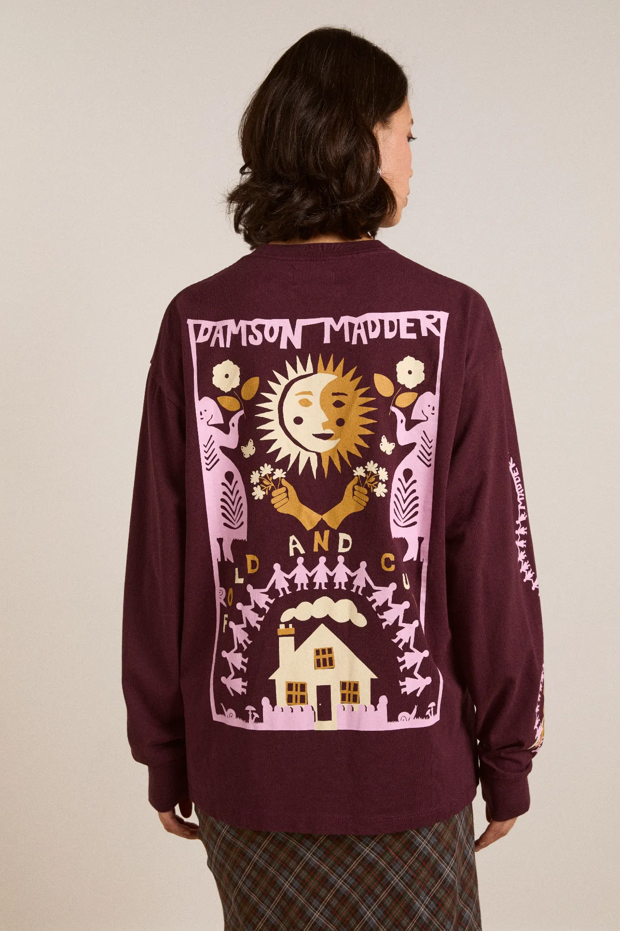 paper cut gals ls tee - fig sold by Damson Madder