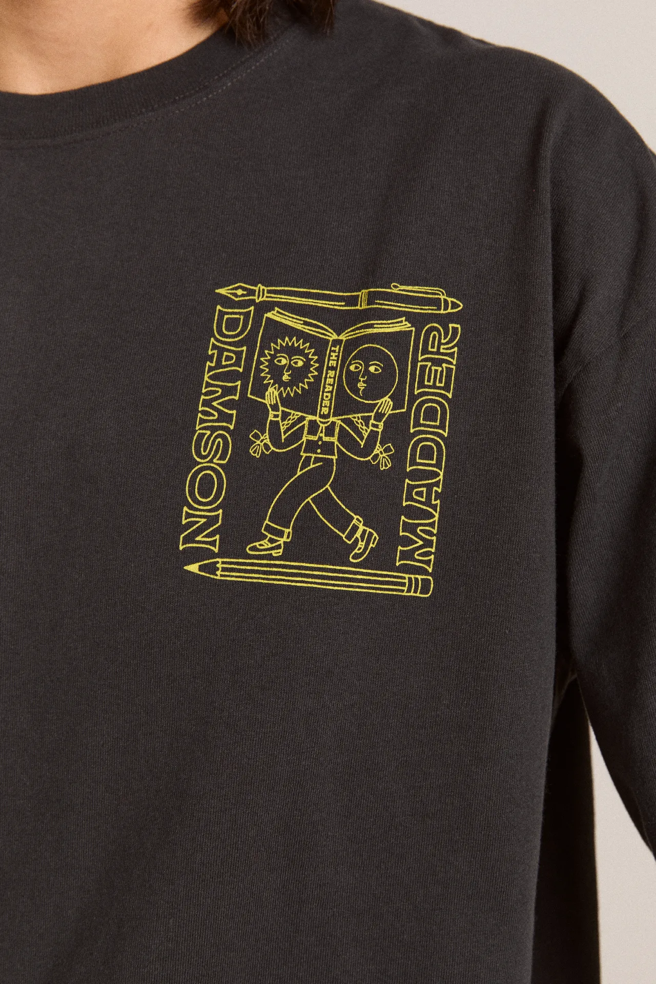 the reader ls tee - charcoal sold by Damson Madder product image thumbnail 3