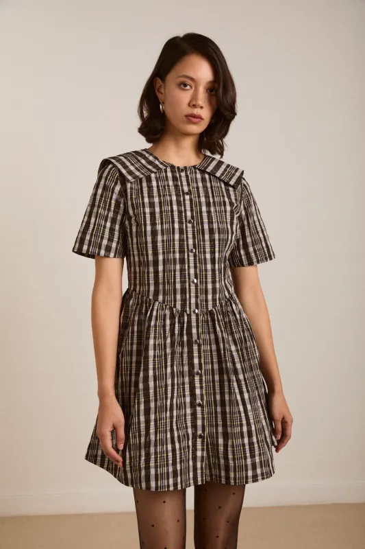 miley mini dress - yellow check sold by Damson Madder