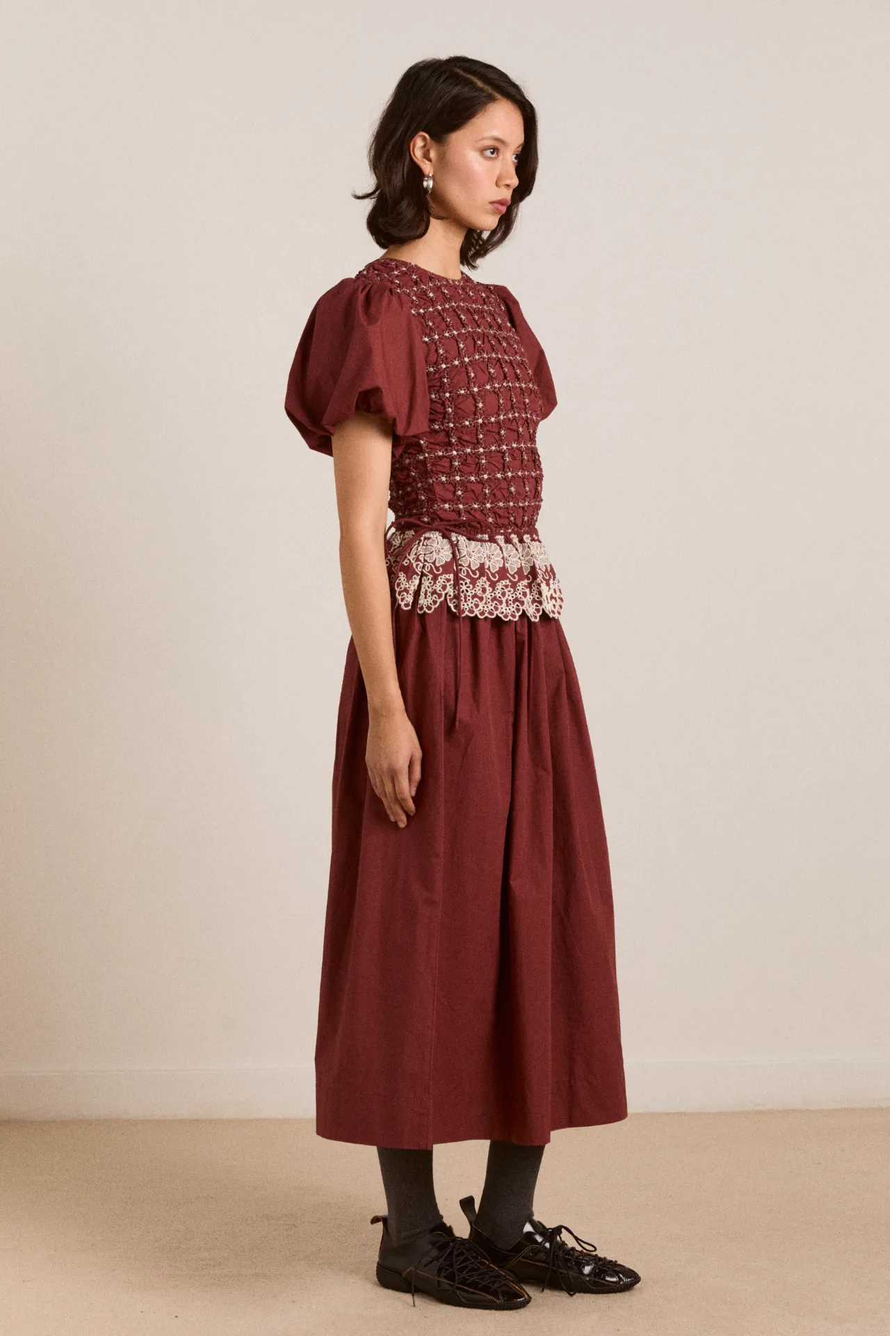 audrey midi dress - burg/butter stitching sold by Damson Madder product image thumbnail 4