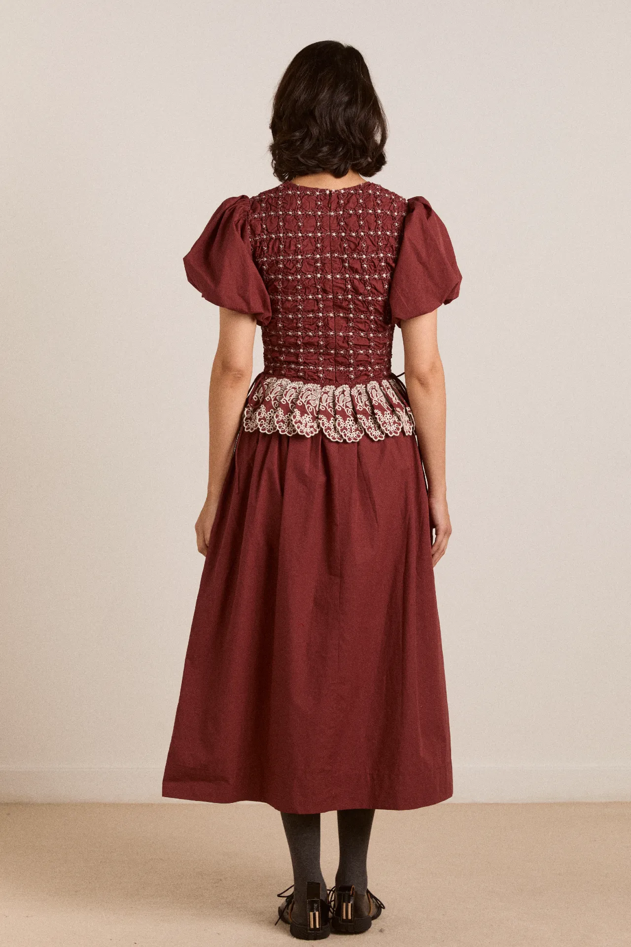 audrey midi dress - burg/butter stitching sold by Damson Madder product image thumbnail 5