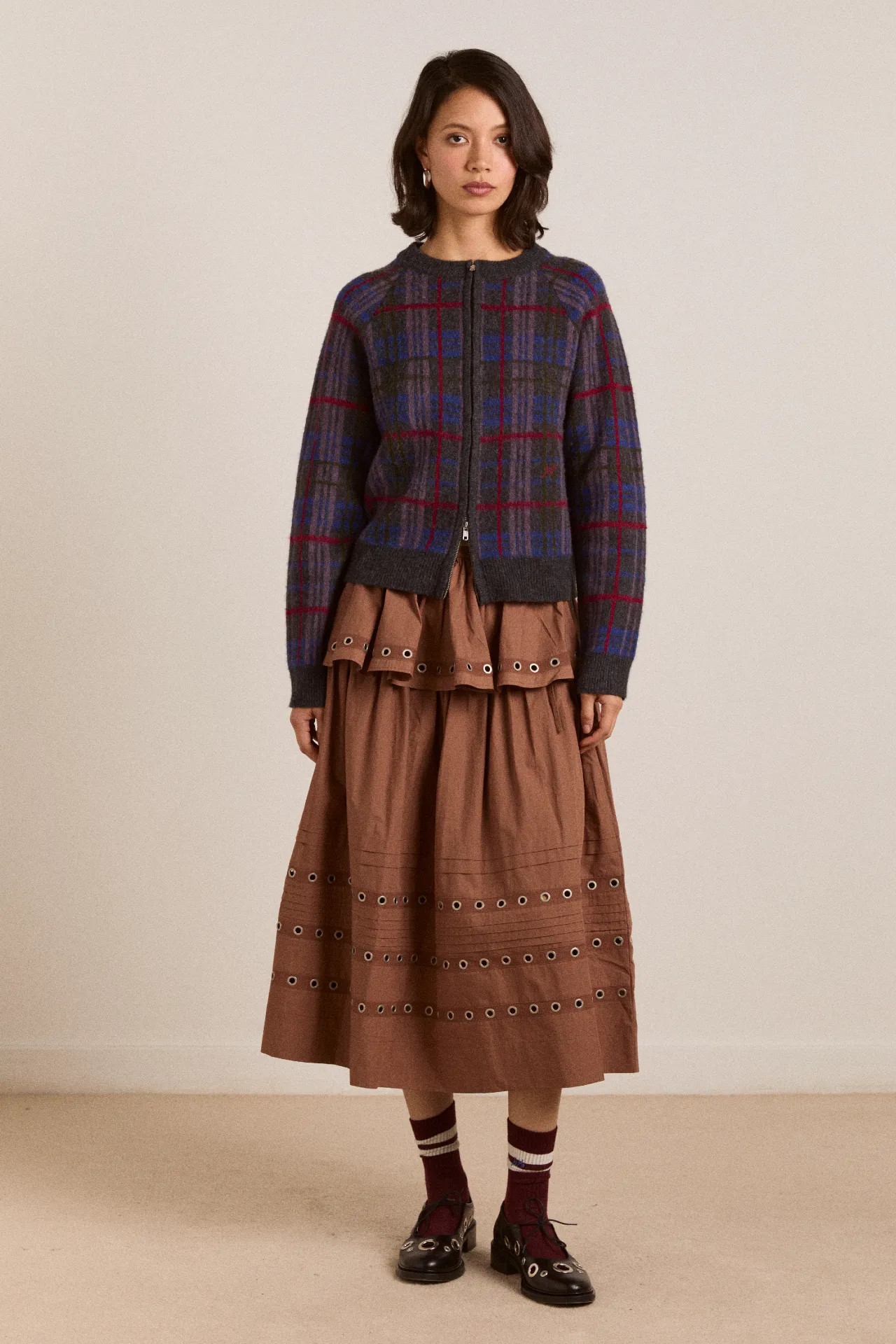 anika eyelet skirt with ruffle belt- tan sold by Damson Madder product image thumbnail 3
